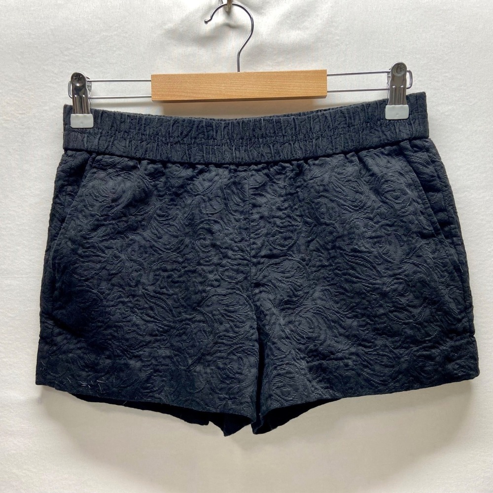 J. Crew Shorts Women's 2 Black Tonal Floral Pull On Elastic Waist + Pockets EUC